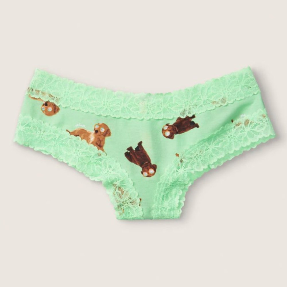 VS PINK Cheekster Lace Trim w/ Puppies Dogs NWT Last Pair Victoria’s Secret PINK